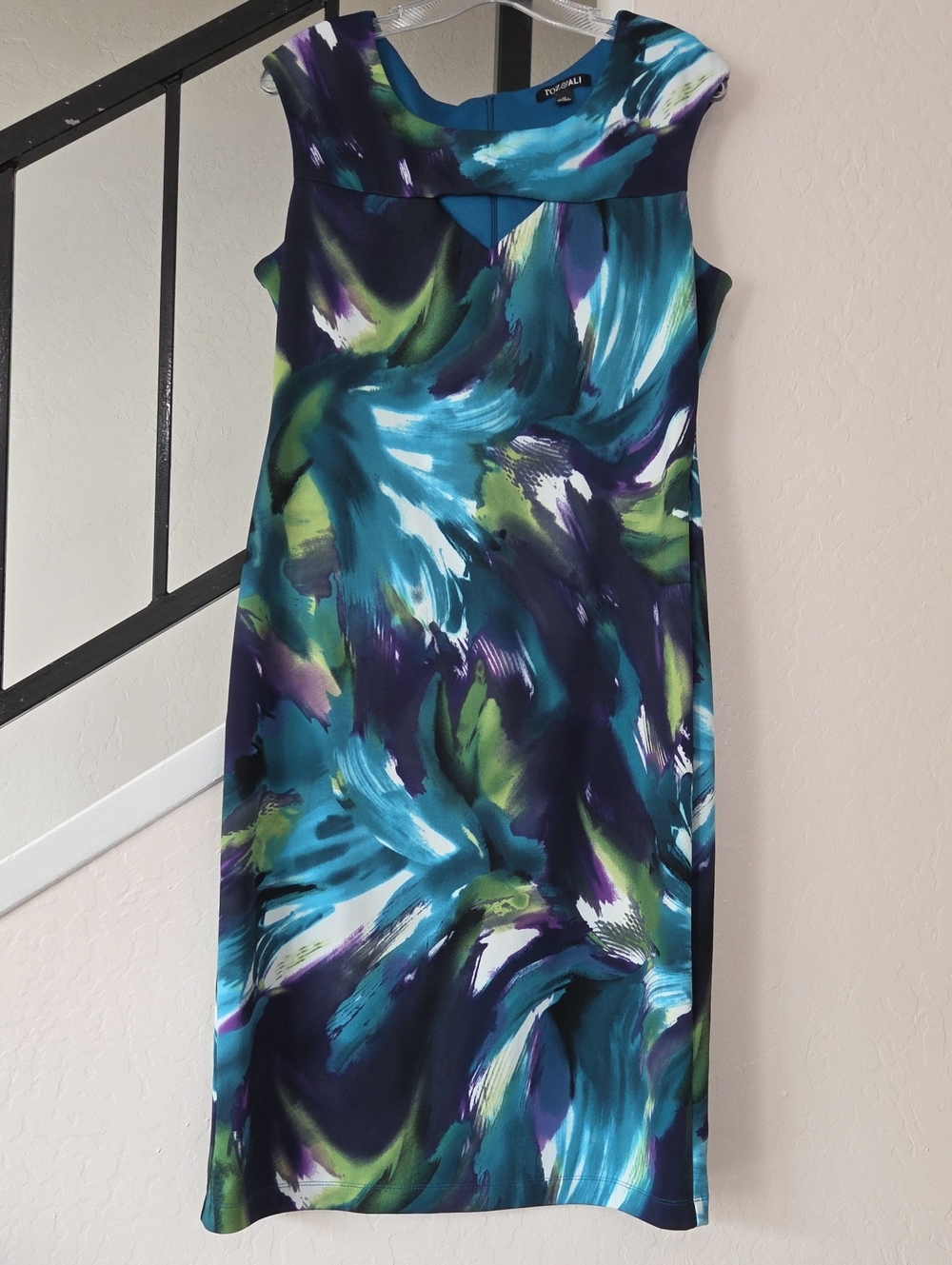 Roz & Ali Teal, Navy and Green Abstract Midi Sheath Dress Size 12